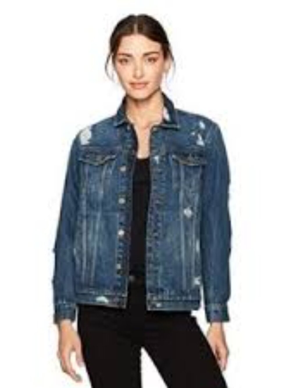 NWT C'est Toi Black Label Classic Distressed Medium Wash Denim Jacket - Small